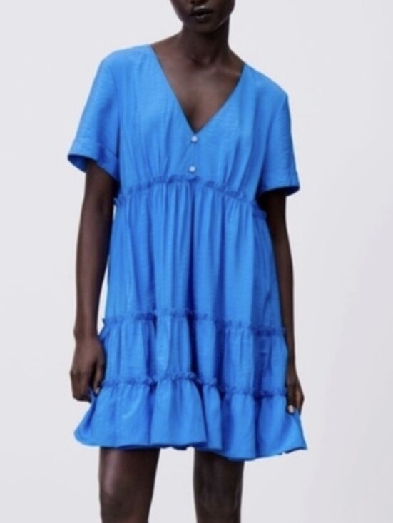 Zara Dresses & Skirts - Zara Blue Tiered V Neck Dress